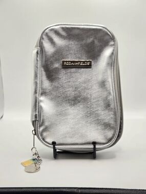 Rodan + Fields Metallic Silver Dual Compartment Travel Makeup Case Organizer